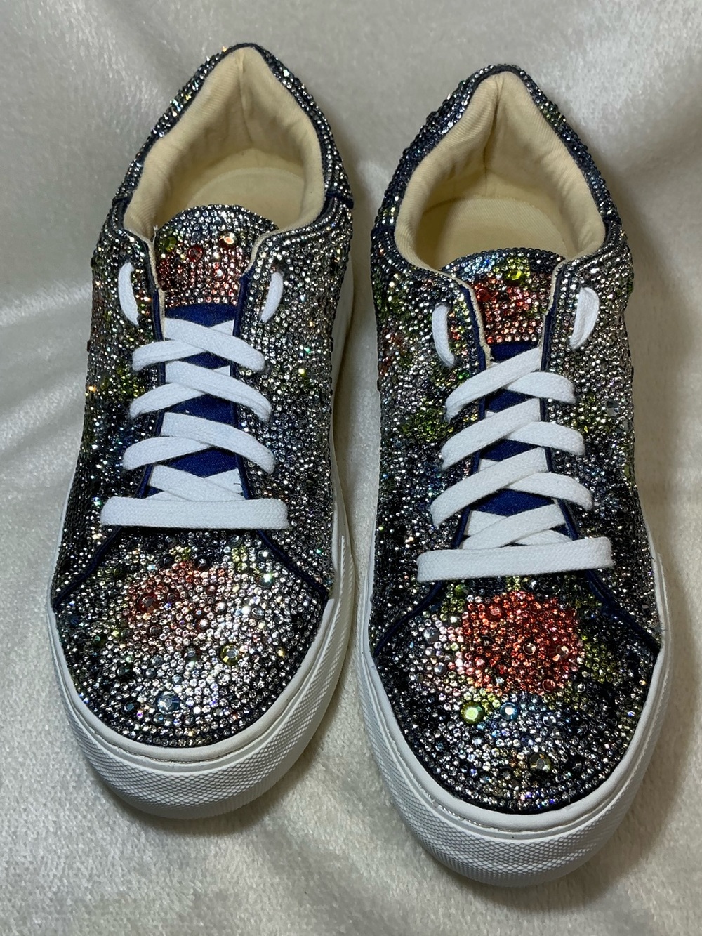 Betsey Johnson "Sidny" Rhinestone Platform Sneakers – Navy Floral Women’s Size 7 - Picture 2 of 9